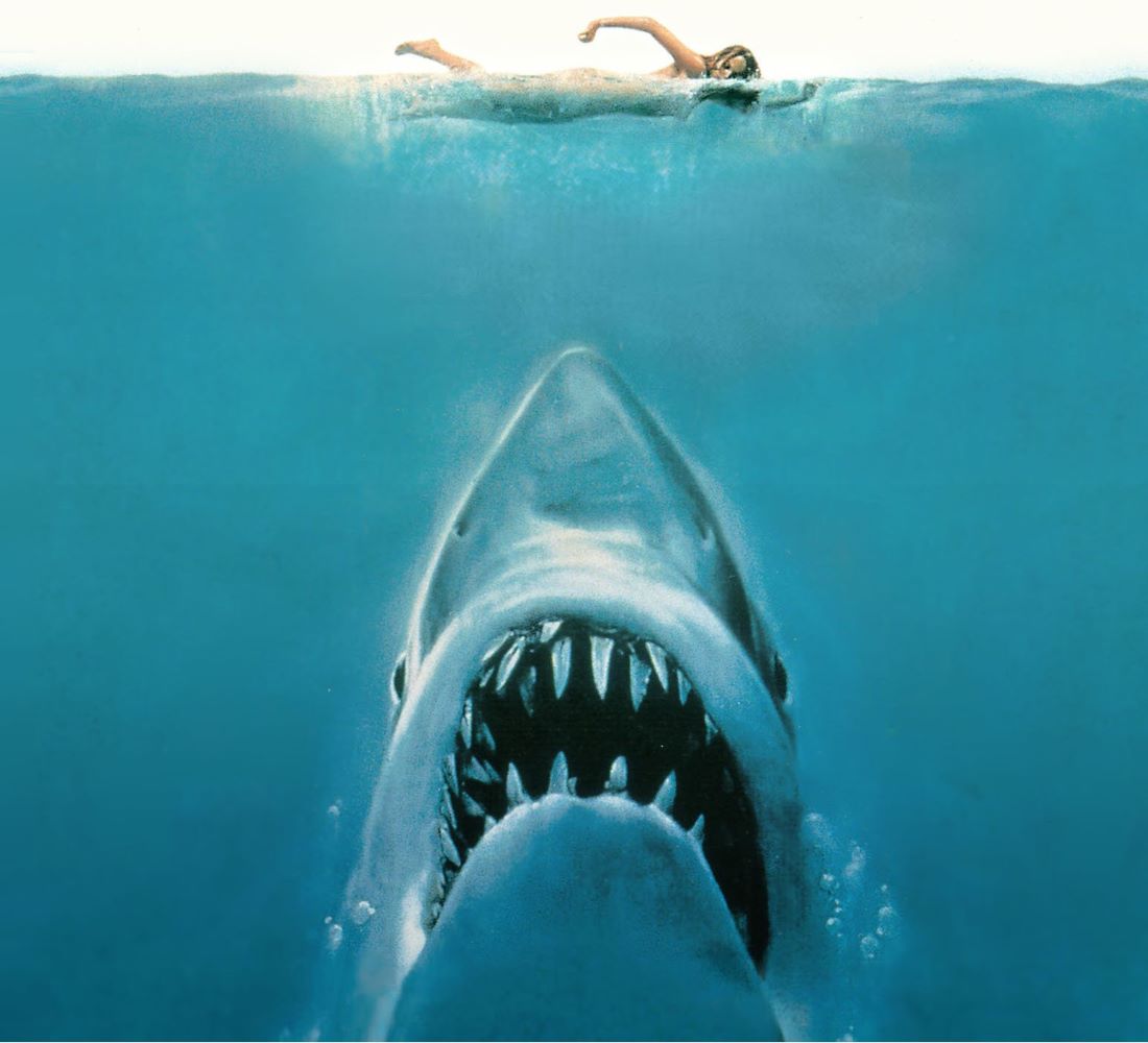 Λεπτομέρεια από την αφίσα της ταινίας «Jaws», μιας από τις καλυτερες ταινίες με καρχαρίες.